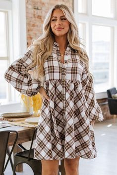 Wrap yourself in style with the Bradley Plaid Shirt Dress. This versatile dress features a classic plaid design and can be dressed up or down for any occasion. Its flattering fit and comfortable material make it a must-have in any wardrobe. Elevate your look and feel confident in this timeless piece. Model Info: Models are 5'7", Size 2, wearing smalls Material: 50% Cotton + 45% Polyester + 5% Viscose Size Chart (INCH) Sizes Bust Waist Hem_Width Sleeve_Length Length Relax Relax Relax Relax Relax Plaid Shirt Dress, Plaid Dress Shirt, Versatile Dress, Plaid Design, Versatile Dresses, Elevate Your Look, Feel Confident, Plaid Shirt, Timeless Pieces