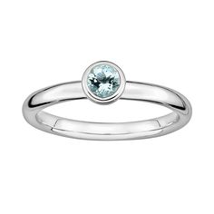 Bezel-set, round-cut aquamarine stone emits shimmering pale blue hues. Details:  4-mm width Rhodium-plated sterling silver  Size: 6. Gender: female. Age Group: adult. Light Blue Round Birthstone Jewelry, Solitaire Aquamarine Ring Round Cut, Light Blue Round Fine Jewelry, Fine Jewelry In Light Blue, Fine Jewelry In Light Blue Color, Aquamarine Birthstone Ring Round Cut, Round Aquamarine Birthstone Ring, Classic Aquamarine Birthstone Ring, Aquamarine Gemstone Birthstone Ring In White Gold