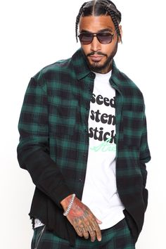 Available In Green/Black, Red/Black, And Blue/Black Fold Down Collar Front Button Closure Front Pockets Long Sleeve Disclaimer: To Keep The Aesthetic Of This Garment, Please Follow The Care Instructions Carefully. Disclaimer: Plaid Placement May Vary 100% Cotton Imported | Mens Sunset Dip Dye Flannel Shirt in Green size 3XL by Fashion Nova Button Down Shirt Mens, Men's Button Down Shirt, Men Shirt Style, Men's Clothes, Woven Top, Dip Dye, Shop Mens Clothing, Mens Activewear, Lightweight Jacket