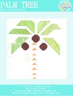 Palm Tree Quilt, Tropical Quilts, Tree Quilt Block, Tree Quilt Pattern, Bird Quilt, Tree Quilt, Quilt Block Pattern, Traditional Quilts, Foundation Paper Piecing