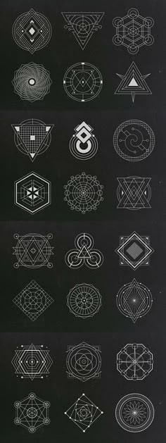 a black and white poster with different shapes