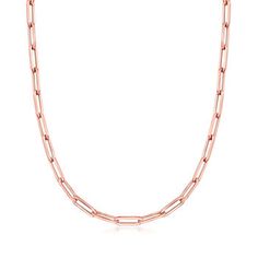 Ross-Simons - Italian 14kt Rose Gold Paper Clip Link Necklace. 18". From Italy, this paper clip link necklace is new and noteworthy. Finely crafted in blushing 14kt rose gold, the stately links will add a fresh new look to any outfit in your wardrobe. Lobster clasp, 14kt rose gold paper clip link necklace. Rose Gold Link Necklace, Rose Gold Plated Link Necklace, Rose Gold Link Necklace With Paperclip Chain, Rose Gold Plated Paperclip Chain Necklace, 14k Gold-tone Paperclip Chain Necklace, Rose Gold Paper, Gold Paper, Keepsake Jewelry, Link Necklace