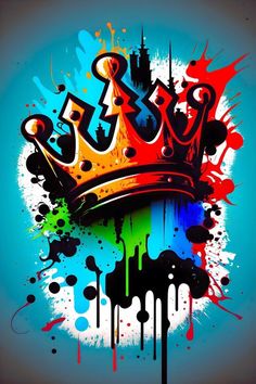 a colorful crown with paint splatters and sprays on the bottom, as if it