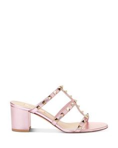 Valentino Garavani Women's Rockstud Block Heel Slide Sandals Luxury Studded Sandals For Party, Luxury Studded Sandals For Formal Occasions, Luxury Studded Party Sandals, Elegant Sandals With Studs And Open Heel, Studded Heels For Summer Evenings, Formal Spring Sandals With Studs, Formal Studded Sandals For Spring, Luxury Studded Sandals For Spring, Studded Evening Sandals For Spring