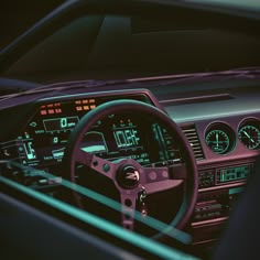 the interior of a car with gauges and dash lights on it's dashboard