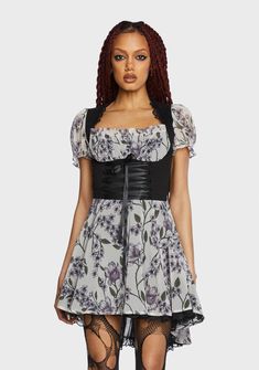 Widow Floral High Low Corset Dress - Ivory – Dolls Kill