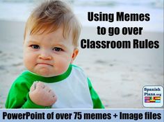 a baby on the beach with text over it that reads using memes to go over classroom rules