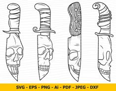 four different types of knives with skulls on them