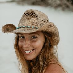 The Durango Turquoise stone western raffias hat features a shapeable brim and vented crown to keep you cool. Fitted with a comfortable inner terry band for a perfect fit. #Hat #WesternStyleHats  #WomensFashion #WesternHats #WesternHatBoho Southwestern Wide Brim Straw Hat For Western-themed Events, Straw Brimmed Western Hat, Turquoise Western Beach Hat, Western-themed Summer Straw Hat, Western-themed Fedora Sun Hat In Toquilla Straw, Mens Cowboy Hats, Turquoise Western, Cowboy Costume, Raffia Hat