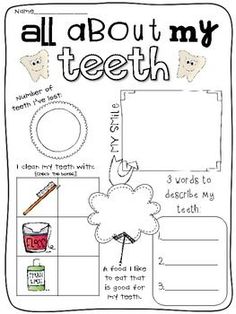 all about my teeth worksheet for students to practice their writing and spelling skills