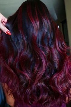 Auburn Hair With Blue Highlights, He's Cheating, Pelo Color Borgoña, Black Hair With Red Highlights, Pelo Color Vino, Black Cherry Hair Color, Black Cherry Hair, Cherry Hair Colors, Hair Color Plum