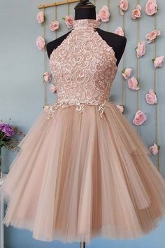 Champagne Homecoming Dresses, Homecoming Dress Short, Formal Dresses Graduation, Cheap Homecoming Dresses, Tulle Homecoming Dress, Pink Homecoming Dress, Graduation Dresses, Lace Prom Dress, Lace Homecoming Dresses