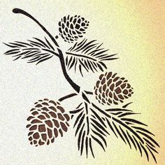 a drawing of pine cones on a branch