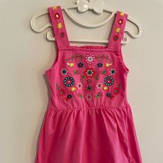 Adorable Sun Dress With Embroidered Design. Sandals And Sunglasses Sold Separately. Playful Pink Embroidered Dresses, Embroidered Sun, Design Sandals, Sun Dress, Embroidered Design, Dark Pink, Sundress, Colorful Dresses, Sun