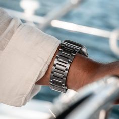 Style your Apple Watch Ultra with our everyday titanium band. Crafted from Titanium that is waterproof and lightweight. A timeless piece perfect for formal wear & on-the-go adventures. Designed for the Apple Watch Ultra, made to match and wear as a pair. Independently tested through a California third-party lab for chemical analysis (UNS R50400), our Grade 2 & Grade 4 titanium are meant to withstand conditions the Apple Watch Ultra is made for. Patent pending. Apple Watch Series, Apple Watch Bands, Timeless Pieces, Everyday Look, Apple Watch, Watch Bands, Band