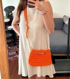 Trendy Crochet Crossbody Bag With Removable Pouch, Mobile Phone Crossbody Crochet Bag For Shopping, Adjustable Strap Crochet Crossbody Bag, Crochet Crossbody Bag With Adjustable Strap, Daily Use Crochet Crossbody Bag, Daily Use Orange Crochet Shoulder Bag, Crochet Crossbody Bag With Detachable Strap For Shopping, Handmade Crochet Crossbody Bag For Shopping, Orange Handmade Top Handle Shoulder Bag