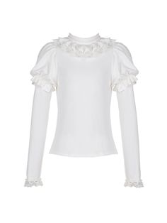 Dress / Top Details:Lace TrimNeckline:Round Neck / Ruffle NecklineSleeves:Puff Sleeves  	 		 			Size 			S 			M 			L 			XL 		 		 			Full Length 			49 			50 			53 			55 		 		 			Bust 			90 			95 			100 			105 		 		 			Waist 			70 			75 			80 			85 		 		 			Hem Circumference 			80 			85 			90 			95 		 		 			Shoulders 			28 			30 			32 			34 		 		 			Sleeve Length 			57 			59 			61 			63 Suspender Skirt, Knitted Top, Long Sleeve Knit Tops, Neck Ruffle, Dress Top, Lolita Fashion, Retro Dress, Long Sleeve Knit, Alternative Fashion