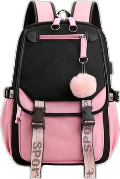 Rectangular Pink Backpack For Study, Pink Portable Backpack For Study, Large Capacity Pink Backpack For End Of School Year, Cute Black Backpack For Study, Cute Pink Portable Backpack, Pink Backpack For Study, Pink Standard Backpack For Study, Trendy Black Backpack For Study, Pink Portable Backpack For Students