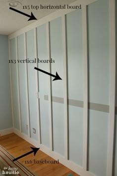 an empty room with several horizontal boards and arrows pointing to the next board on the wall