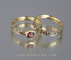 AUGUSTA 14K gold Red Garnet engagement ring & band wedding set Luxury Red Engraved Classic Ring, Garnett Wedding Rings, Luxury Red Engraved Ring, Minimalist Wedding Ring Red Amd Gold, His And Her Garnet Ring, Sapphire Necklace Wedding, Akoya Pearl Ring, European Cut Diamond Ring, Engagement Ring Band