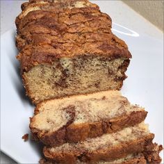 slices of banana bread on a white plate