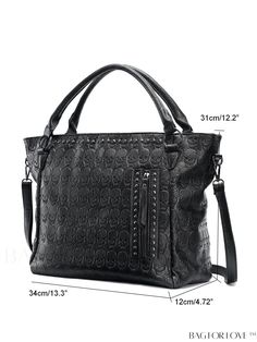 BagForLove - Chic Small Handbag for Women - Punk Skull Tote Bag Product Description Color Black Strap Type Adjustable Details Studded Pattern Type Plain Style Punk Bag Size Small Type Shoulder Tote Bag Closure Type Zipper Features High-capacity Magnetic No Material PU Leather Composition 100% Polyester Size Chart INCH CM Bag Length Bag Width Bag Height Handle Height Strap Length 13.4 inch 4.7 inch 12.2 inch 5.5 inch 51.2 inch Bag Length Bag Width Bag Height Handle Height Strap Length 34 cm 12 cm Black Punk Tote Bag, Black Punk Style Tote Bag, Punk Style Rectangular Bag With Zipper Closure, Punk Style Tote Bag For Everyday Use, Black Gothic Bag With Large Capacity, Gothic Black Bags With Large Capacity, Gothic Black Bag With Zipper Closure, Gothic Large Capacity Shoulder Bag, Gothic Large Capacity Black Bag