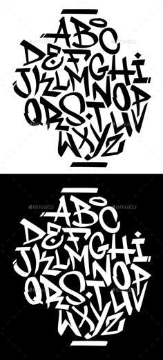 two different types of graffiti font and numbers - miscellaneous objects / art print templates