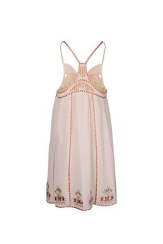 Bretty Dress In Beige Silk Chic Beige Floral Embroidery Dress, Summer Silk Midi Dress With Floral Embroidery, Silk Lined Dress For Vacation, Cream Silk Embellished Dress, Chic Cream Embellished Dress, Beige Unlined Dress For Daywear, Silk Beige Vacation Dress, Cream Embellished Summer Dress, Chic Embellished Cream Dress