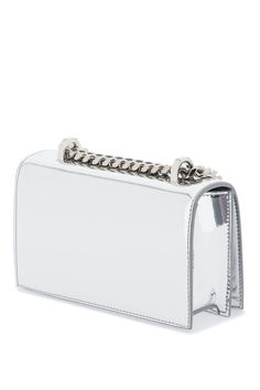 Mini Jewelled Satchel in silver-tone metallic fabric. This bag can be worn in multiple ways: carry it in your hand using the ring handle or by doubling up the strap. Alternatively, wear it over the shoulder or across the body using the leather and chain strap. Ring Handle, Lettering Logo, Metallic Fabric, Engraved Logo, Mini Handbags, Satchel Bag, Metal Rings, Satchel Bags, Chain Strap