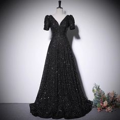 Modest long black sequined prom dress adl103. Click to shop now. Free stable shipping world-wide! Mormon Prom, Sparkly Long Dress, Vintage Shift Dress, Chic Bridesmaid Dresses, Sparkly Prom Dress, Formal Cocktail Party, Dress Ball Gown, French Dress, Fancy Dresses Long