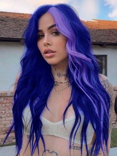 Split Dyed Hair, Cute Hair Colors, Creative Hair Color, Bangs Wig, Dyed Hair Inspiration, Purple Collar, Pretty Hair Color