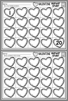 valentine's day printable worksheet for the number one and two hundred