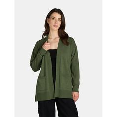 Wrap yourself in effortless style with the Time and Tru Women's Open Front Cardigan. Designed for versatility and comfort, this cardigan features a relaxed fit and an open front, making it easy to layer over any outfit. Crafted from soft, breathable fabric, its perfect for transitioning between seasons. Size: XL.  Color: Green.  Gender: female.  Age Group: adult. Solid Color Open Front Relaxed Fit Cardigan, Solid Color Open Front Cardigan With Relaxed Fit, Solid Open Front Cardigan With Relaxed Fit, Trendy Solid Color Relaxed Fit Cardigan, Casual Open Front Top In Solid Color, Green Casual Cardigan For Loungewear, Casual Green Cardigan For Loungewear, Versatile Open Front Cardigan With Relaxed Fit, Casual Open Front Cardigan For Everyday