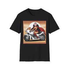 Unisex Softstyle T-Shirt, Motorcycle Print Crew T-Shirt, Motorcycle Clothes, Biker Top, Biker Shirt, MotoGirlGear, Motorcycle Biker T-shirt by MotoGirlGear on Etsy Biker T-shirt With Sublimation Print For Biker Events, Biker Style Short Sleeve T-shirt For Streetwear, Biker T-shirt With Sublimation Print, Black Biker T-shirt With Graphic Print, Motorcycling Short Sleeve Screen Print T-shirt, Biker Graphic Print Short Sleeve T-shirt, Moto Style Graphic Print Crew Neck T-shirt, Graphic Tee For Biker Events, Sublimation Print Short Sleeve T-shirt For Motorcycling