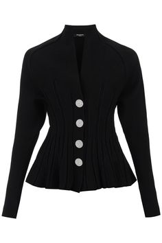 88% Viscose, 12% Polyester Japan Jeans, Peplum Cardigan, Black Fr, Balmain Paris, Pierre Balmain, Cardigan Outfits, Black Rib, French Fashion, Black Cardigan