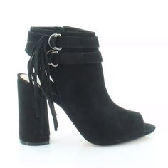 Vince Camuto Catinca Booties Color: Black Size: 5.5 (True To Size.) Msrp $139 New In Box. (Box Is Damaged In Some Areas) Boho Chic For The Moto Tough, This Open-Toe And Open-Heel Bootie Brings Spirit And Attitude To Every Step With Swishy Tassels At The Straps. 3 3/4" Heel Side Zip Closure Leather Upper/Synthetic Lining And Sole Imported Item #5436476 Black High Heel Heels With Tassels, Black Heels With Tassels, Black High Heels With Tassels, Camel Boots, Chunky Heel Booties, Black Suede Booties, Block Heel Ankle Boots, Wedge Ankle Boots, Brown Booties