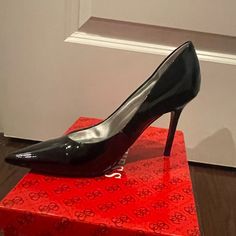 Guess Black Patent Leather Stilettos. Approximately 3.5 To 4 Inch Heel. Worn Only A Few Times. Two Minor Spots Of Wear Around The Top Of The Left Shoe-Shown In Last Picture. Otherwise Practically Brand New. Leather Stilettos, Guess Shoes, Shoe Show, 4 Inch Heels, Black Patent Leather, Shoes Women Heels, Patent Leather, The Top, 4 Inch