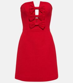 Off-shoulder bow-detail minidress in red - Rebecca Vallance | Mytheresa Preppy Inspo, Bow Tie Dress, Rebecca Vallance, Holiday Party Outfit, Red Mini Dress, Prom Party Dresses, Dress With Bow, Bow Detail, Classy Outfits