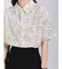 Olivia Mark - Vintage Floral Print Short Sleeve Chiffon Shirt with Stylish Turn-Down Collar - Simple Floral Blouse Printed Summer Office Tops, Printed Tops For Office In Summer, Summer Office Printed Shirt, Summer Office Shirt With Print, Floral Print Short Sleeve Work Shirt, White Floral Print Office Blouse, White Floral Print Blouse For Office, Short Sleeve Floral Print Shirt For Work, Workwear Floral Print Short Sleeve Shirt