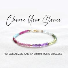 "This design-your-own bracelet showcases a dazzling selection of personalized birthstones. Every bracelet is made to order to your specifications. All gemstones stones used in this bracelet design are natural and uniform in shape - yet no two bracelets are the same. All jewelry will arrive in an elegant, ready-to-gift drawstring pouch within a gift box. With over 12 unique gemstone options to choose from, this bracelet makes the perfect gift for just about anyone in your friend or family circle. Jewelry For Mom, Family Circle, Birthstone Bracelet, Bracelet Dainty, Bracelet Design, Birthstone Bracelets, Unique Gemstones, Drawstring Pouch, Personalized Family