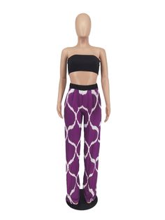 Printed Loose Streetwear High Waist Pants Purple Ankle-length Wide Leg Pants, Trendy Purple Wide-leg Pants, Stretch Ankle-length Purple Pants, Purple Stretch Ankle-length Pants, Chic Purple Ankle-length Bottoms, Fitted Purple Wide Leg Casual Pants, Casual Purple Ankle-length Wide Leg Pants, Fitted Purple Wide Leg Pants, Chic Purple Ankle-length Pants