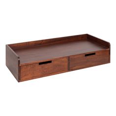 a wooden tray with two drawers on it