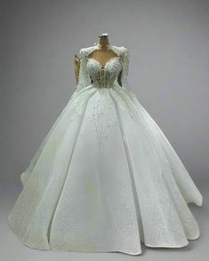 White Sequined Wedding Ball Gown, White Sequined Ball Gown For Wedding, Embellished Ball Gown With Fitted Bodice For Banquet, Embellished Quinceanera Dress For Banquet During Prom Season, Elegant Floor-length Pageant Dress For Wedding, Elegant Floor-length Wedding Pageant Dress, Glamorous Quinceanera Dress With Fitted Bodice For Wedding, Sparkling Ball Gown For Wedding And Prom Season, Long Train Wedding Dress For Prom Season