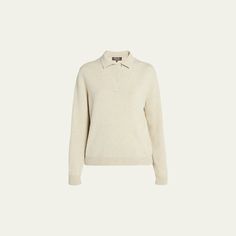 Loro Piana "Arona" natural dyed polo knit top Spread collar Long sleeves Relaxed fit Pullover style Cashmere Dry clean Made in Italy Casual Cashmere Tops With Collared Neckline, Beige Polo Collar Sweater For Fall, Casual Cashmere Polo Sweater With Seamless Collar, Casual Beige Cashmere Polo Sweater, Collared Cashmere Top In Beige, Luxury Merino Wool Women's Polo Sweater, Beige Collared Cashmere Polo Sweater, Collared Beige Cashmere Polo Sweater, Fine Knit Cashmere Polo Sweater