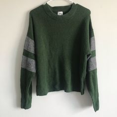 Brand New! Would Also Fit A Medium. Green Sporty Sweater For Fall, Sporty Green Sweater For Fall, Green Varsity Sweater For Winter, Green Sporty Winter Sweater, Gray Green, Stripe Sweater, Colorful Sweaters, Green And Grey, Sweaters For Women