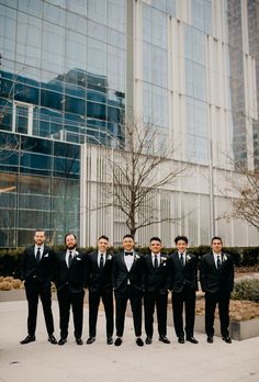 Groomsmen in downtown dallas wearing classic black tux on wedding day Black Tux Groomsmen Bridal Parties, Tux Groomsmen, Vine Dress, Groomsmen Vest, Groomsmen Photos, Dallas Photographers, Fort Worth Wedding, Black Tux