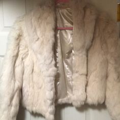 Rabbit Fur Jacket For Sale. Hardly Used White Formal Outerwear For Winter, White Fur Coat For Formal Winter Occasions, White Formal Fur Coat For Winter, White Formal Winter Fur Coat, Fitted White Fur Coat For Spring, Rabbit Fur Jacket, Rabbit Fur, Fur Jacket, Cream White