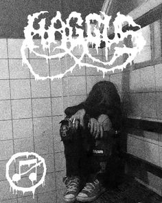 a black and white photo of a person sitting on a bench in a bathroom with graffiti