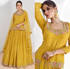 Yellow Readymade Gown Dress in XL Size, Embroidery Dress For Women, Anarkali Suit Style,Yellow Suit,Trendy Yellow Dress,Bollywood Suit, Yellow Chikankari Embroidered Floor-length Lehenga, Yellow Long Sleeve Anarkali Set With Pallu, Yellow Georgette Lehenga With Straight Kurta, Yellow Floor-length Anarkali Set With Dori Work, Yellow Long Sleeve Anarkali Set For Navratri, Yellow Floor-length Traditional Wear With Chikankari Embroidery, Long Sleeve Yellow Anarkali Set For Navratri, Yellow Anarkali Dress With Dori Work, Yellow Chikankari Embroidered Floor-length Traditional Wear