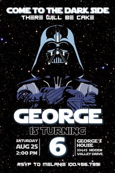 star wars birthday party flyer with darth vader